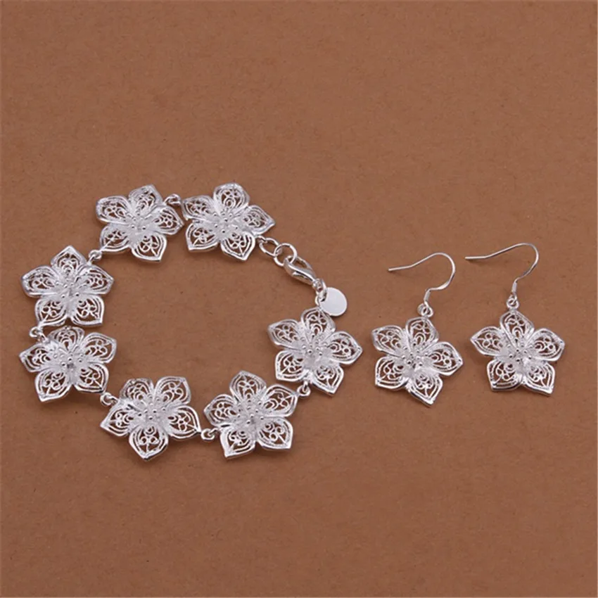 

New luxury Jewelry sets 925 Sterling Silver elegant Flowers earrings bracelet for woman fashion Party wedding Christmas Gifts