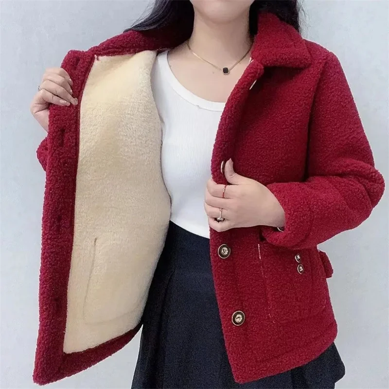 Autumn Winter Jacket Women Thicke Warm Faux lamb Coat Loose Long-Sleeve Outerwear Women Cotton Jacket Parkas Casual Tops 5XL