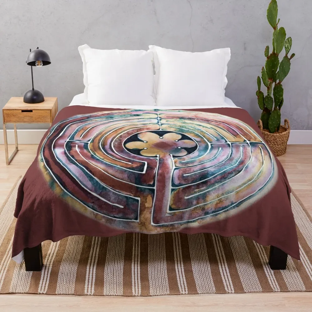 

Hand Painted Watercolor Labyrinth Throw Blanket Sofas Camping Blankets