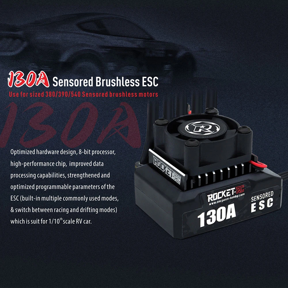 ROCKET-RC 130A Sensored Brushless ESC 6V/5A BEC mit Lüfter für 1/10 RC Car 380/390/540 Motor – Detail 18