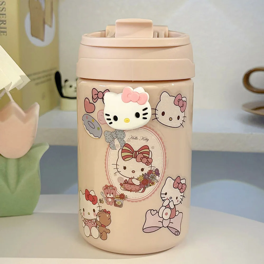 Sanrio Kawaii Hello Kitty Cinnamoroll Water Cup Cute Girly Heart Handle Straw Cup Fashion Coffee Mug Water Bottle Gift for Girls