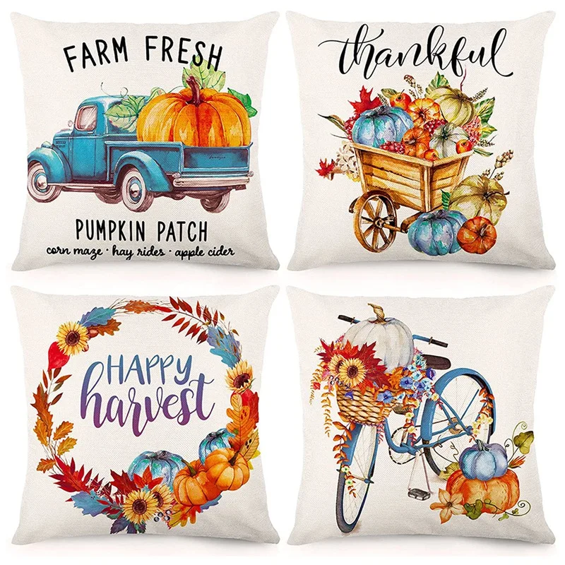 

Fall Pillow Covers 18X18 Set Of 4 Fall Decor Thanksgiving Farmhouse Autumn Throw Pillowcase Cushion Case For Home Decor