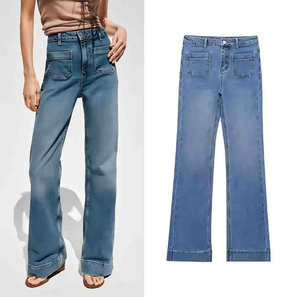 

Women's 2025 new fashion pocket decoration casual versatile high waisted jeans retro zipper women's jeans
