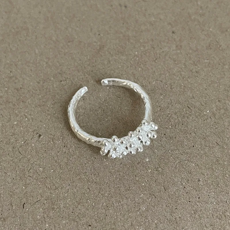 Minar INS Fashion 3 Designs Texture Drape Metallic Flower Beads Open Adjustable Cocktail Ring for Women Silver Plated Copper