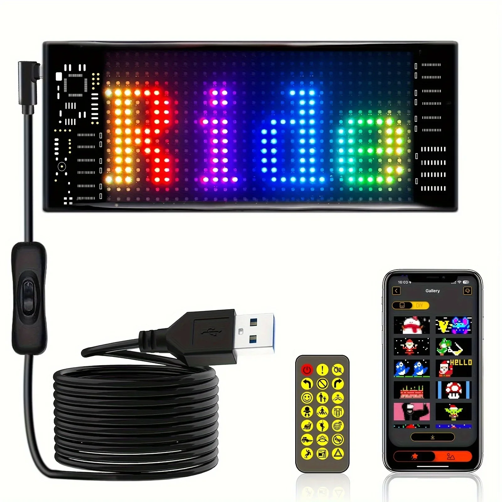 Smart Car LED Flexible Screen 7''x3''Remote And APP Control, DIY Animation/Text Flexible LED Panel Programmable LED Sign For Car