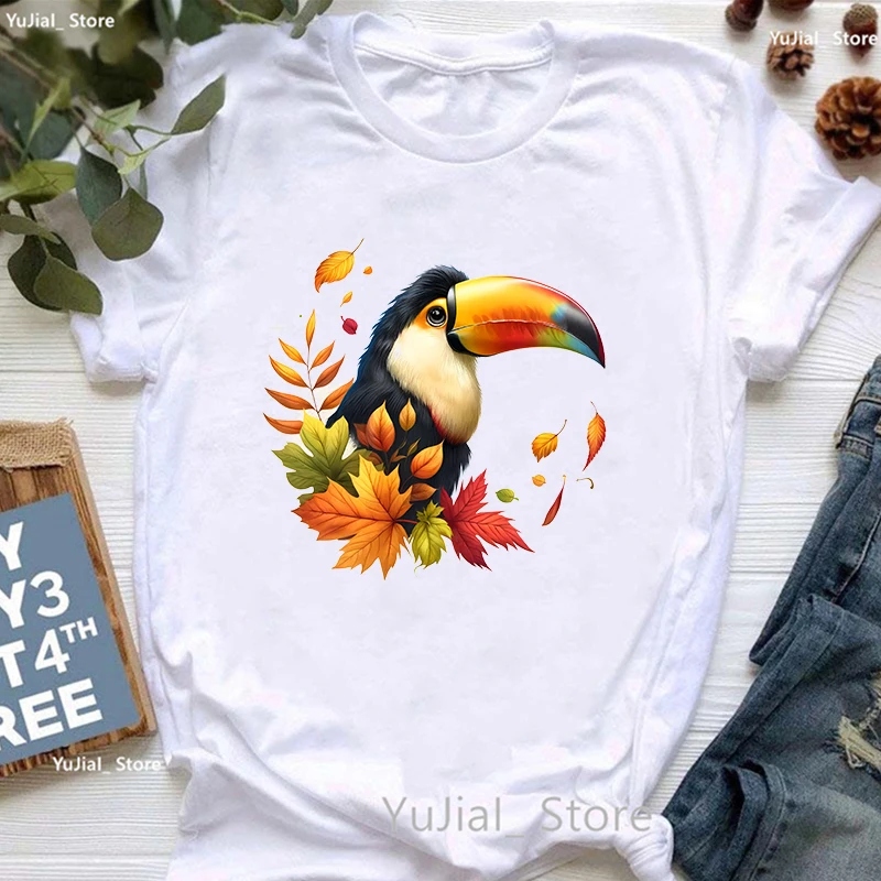 Watercolor Toucan Printed T Shirt Girls Kawaii Bird Tshirt Women Clothes 2024 Summer Tops Fashion Short Sleeve T-Shirt Female