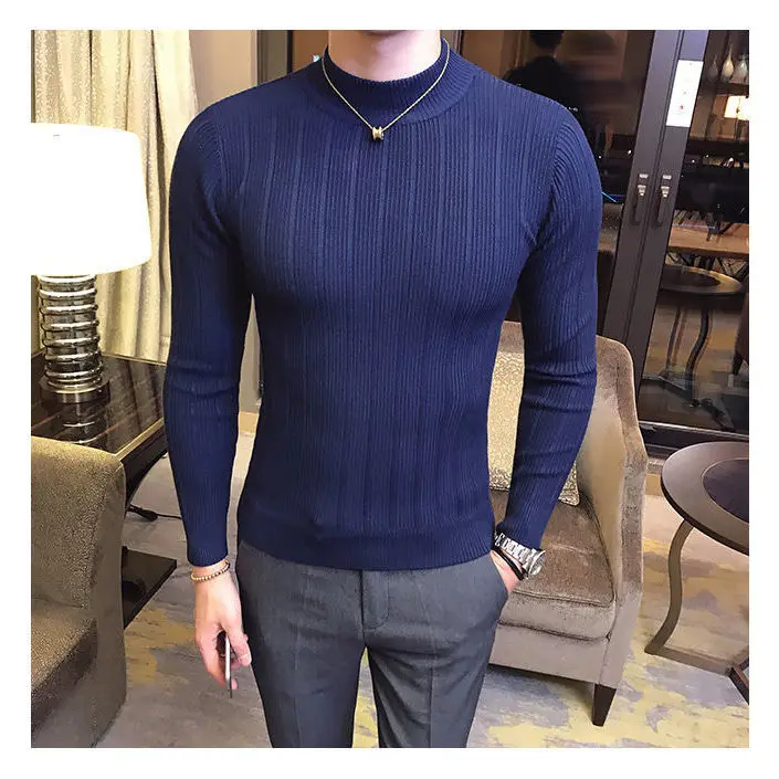 

Brand Men Mock Neck Thick Warm Sweaters and Pullovers 2022 New Fashion Knitted Sweater Autumn Winter Slim Fit Pullover L07