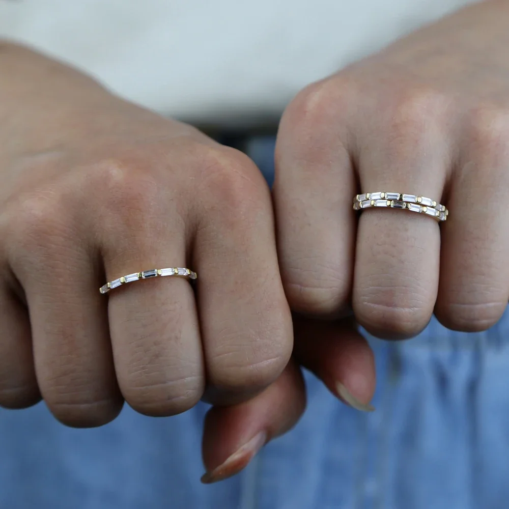 

real 925 sterling silver minimal delicate square cubic zirconia finger ring for women thin band stacking stack fashion jewelry