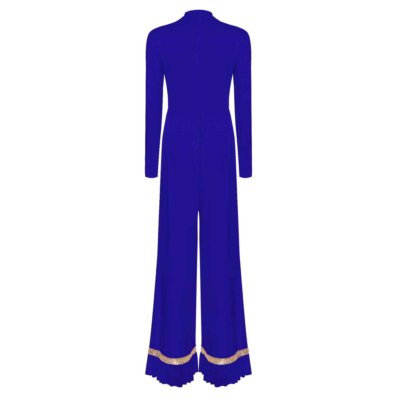 女性用礼拝賛美教会ロンパース長袖バックジップアップワイドレッグパンツワンピースジャンプスーツ、リリカルダンス、典礼用衣装