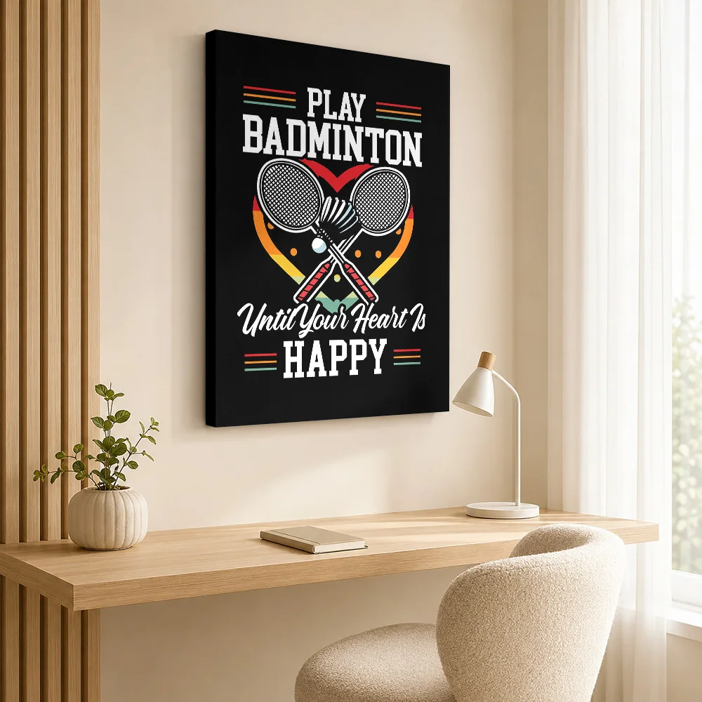 Play Badminton Framed Canvas Poster Personalized Sports Portrait Wall Paintings Decoration for Bedroom Gym Gift for Collectors