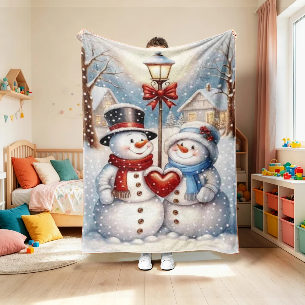 1Pc Flannel Blanket Christmas Theme Santa Claus Snowman And Elk Patterns Printed Blanket, Suitable for Office, Home,Holiday Gift view 3
