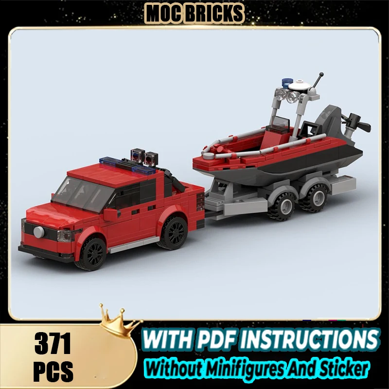 

Moc Building Blocks Dutch Fire Pick-up with Boat Trailer Technology Modular Bricks Model Gifts Christmas Toys DIY Sets Assembly！