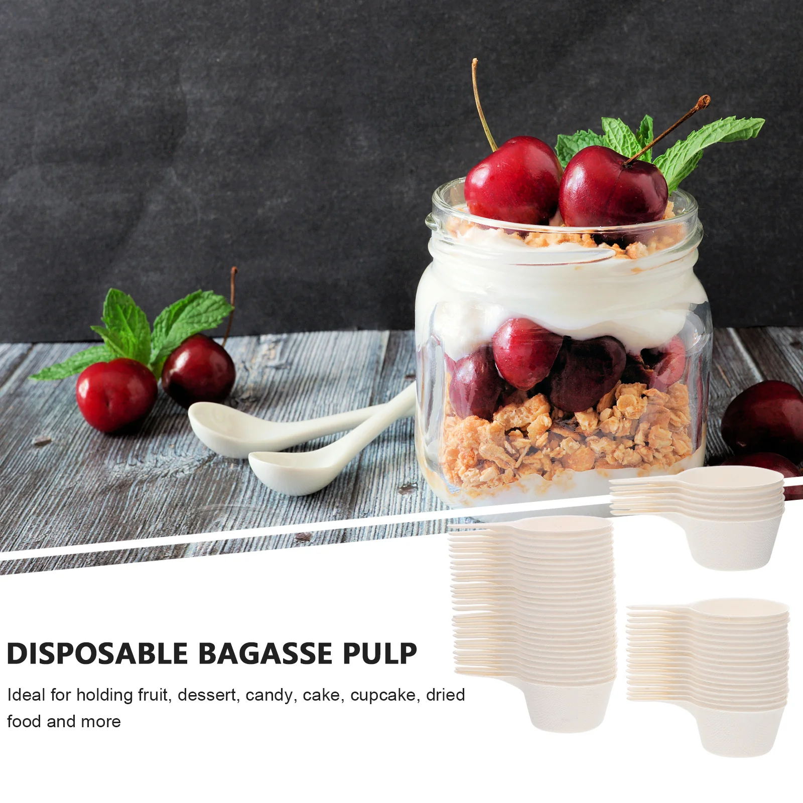 

50 шт., целлюлозные фруктовые чашки, биоразлагаемые контейнеры для десертного мороженого, одноразовые чашки для салата, белые для вечеринок, мероприятий