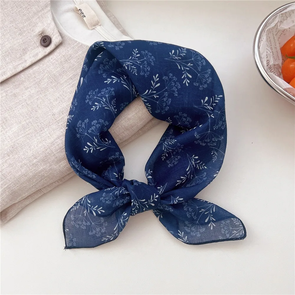 

Cashew Small Square Scarf Floral Blue White Cotton Linen Print Scarves Scarf Hair Band Korean Printed Silk Scarf Female