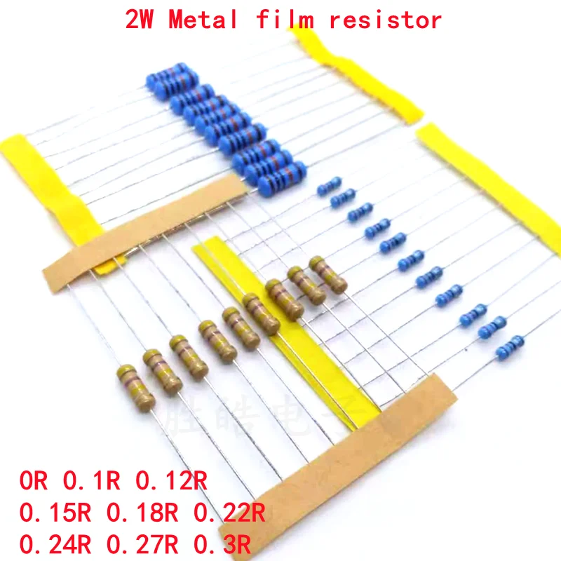 20 peça 2W Filme De Metal Resistor 1% 0R 0.1R 0.12R 0.15R 0.18R 0.22R 0.24R 0.27R 0.3R 0 0.1 0.12 0.15 Ohm Precisão Boa Qualidade