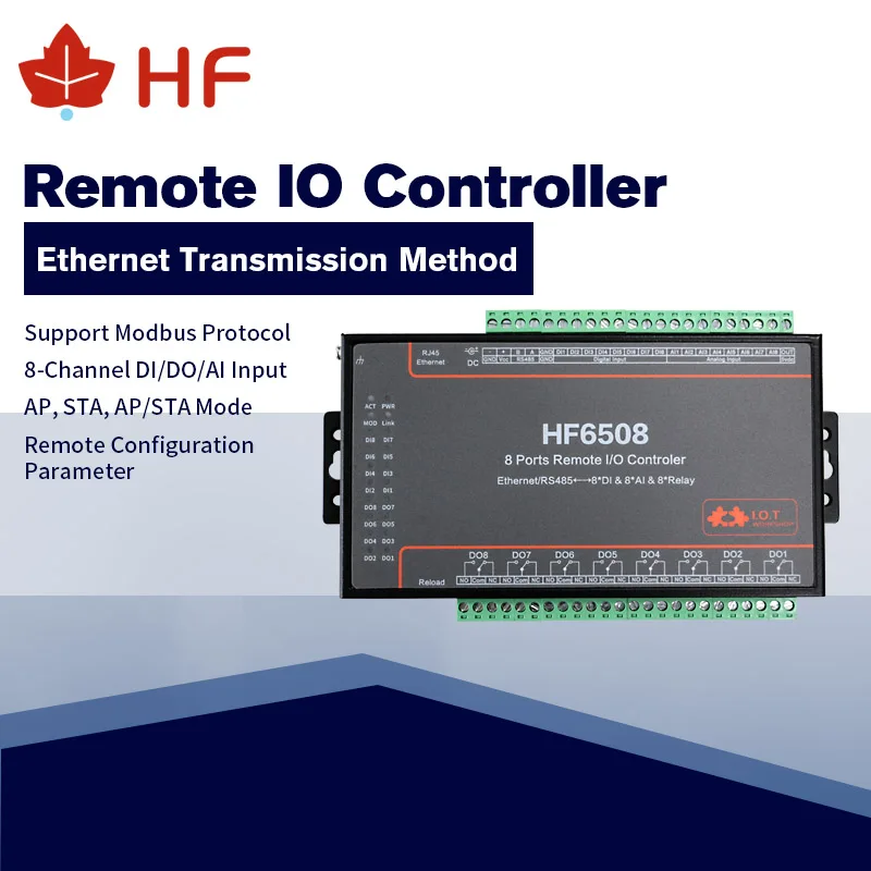 

HF6508 Industrial 8 DI 8 DO 8 Way IO Controller Ethernet RS485 8CH Remote Relay Ethernet Remote Controller