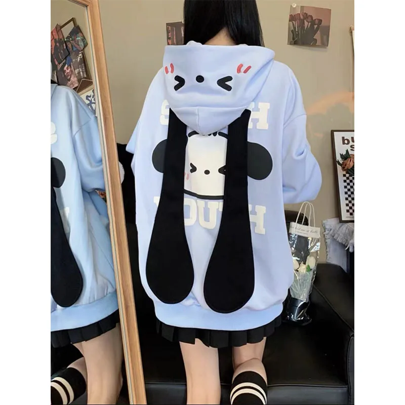 Kawaii Pochacco Hooded Coat Women Cartoon Sanrio Sweatshirt Jacket Fashion Sweet Girl Loose zipper Coat Top Anime Birthday Gift