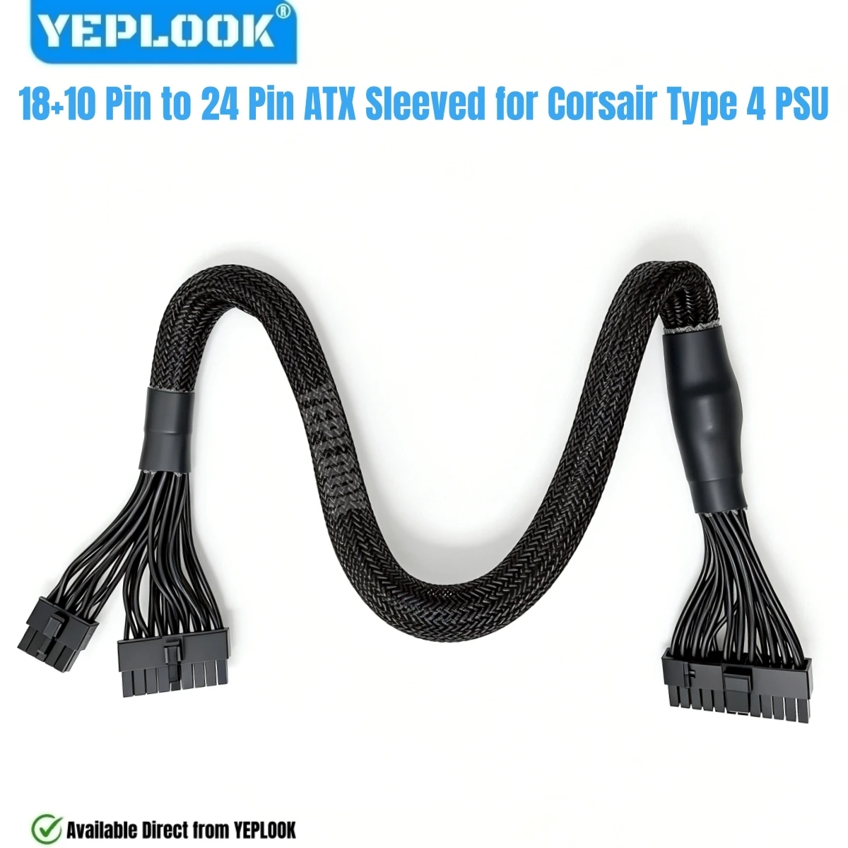 18+10Pin to 24Pin Sleeved Net, Type 4 Main Power Cable for Corsair RM850, RM750, RM650, RM550, RM450 GOLD (2021) Type 4 Modulars