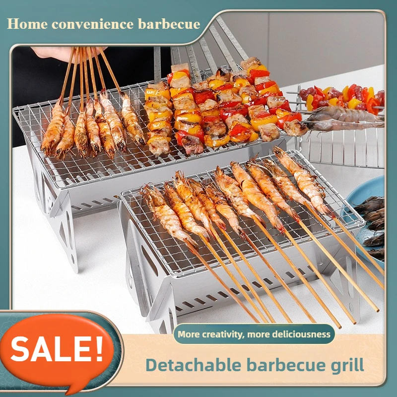 

304 Stainless Steel Portable BBQ Grill - Foldable Camping Barbecue Set with Carry Bag, Compact Picnic Grilling Accessories