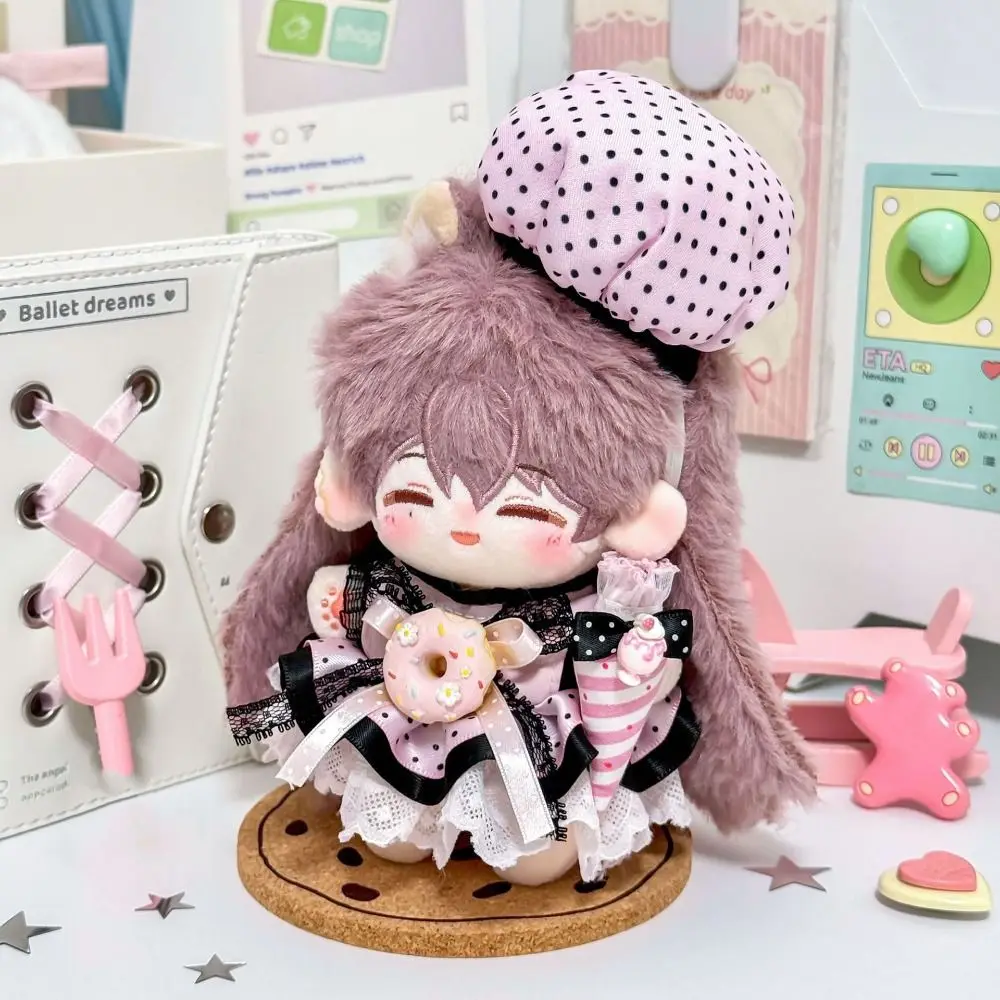 10cm Cotton Doll Clothes Chef Cap Green Pink Doll Dress Set Photo Props Maid Dress Doll Dress Cap Piping Bag Set Dress Up Play