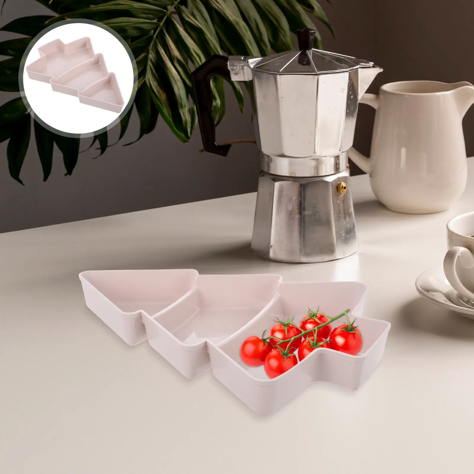 Christmas Tree Fruit Plate 3 Compartment Plastic Household Snacks Tray Lightweight Nuts Storage Serving Tray Light Pink