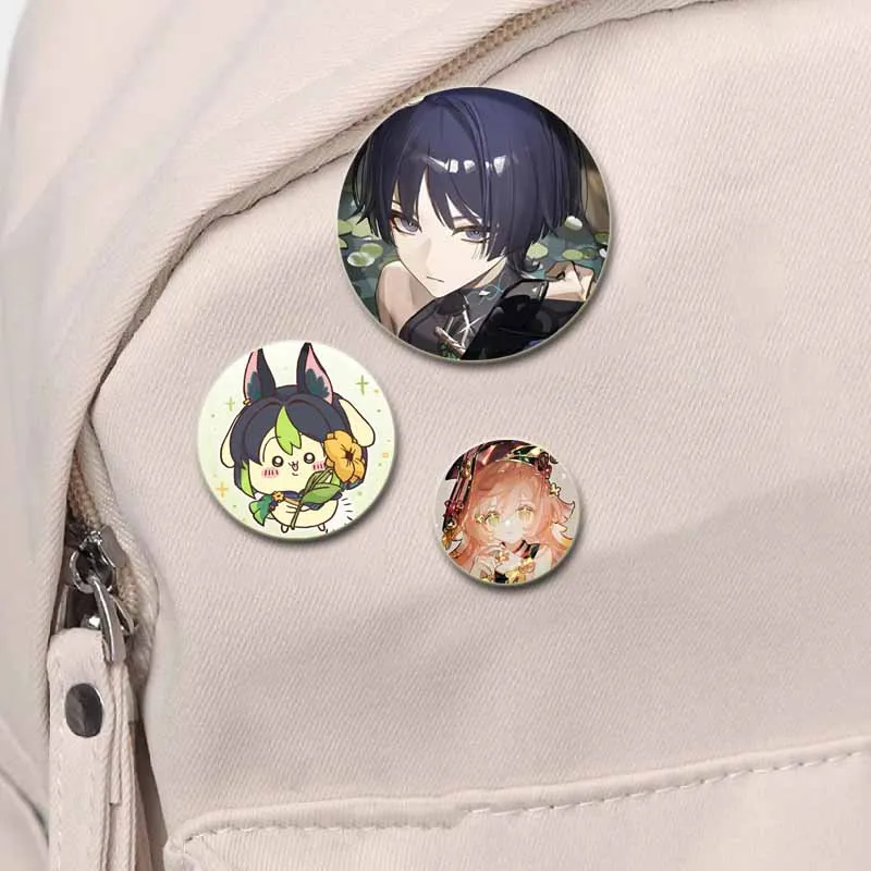 58mm Anime Genshin Impact Pin Character Diona Lisa HuTao Venti YaeMiko Zhongli Lapel Brooch Badge for Backpack Accessories Gifts