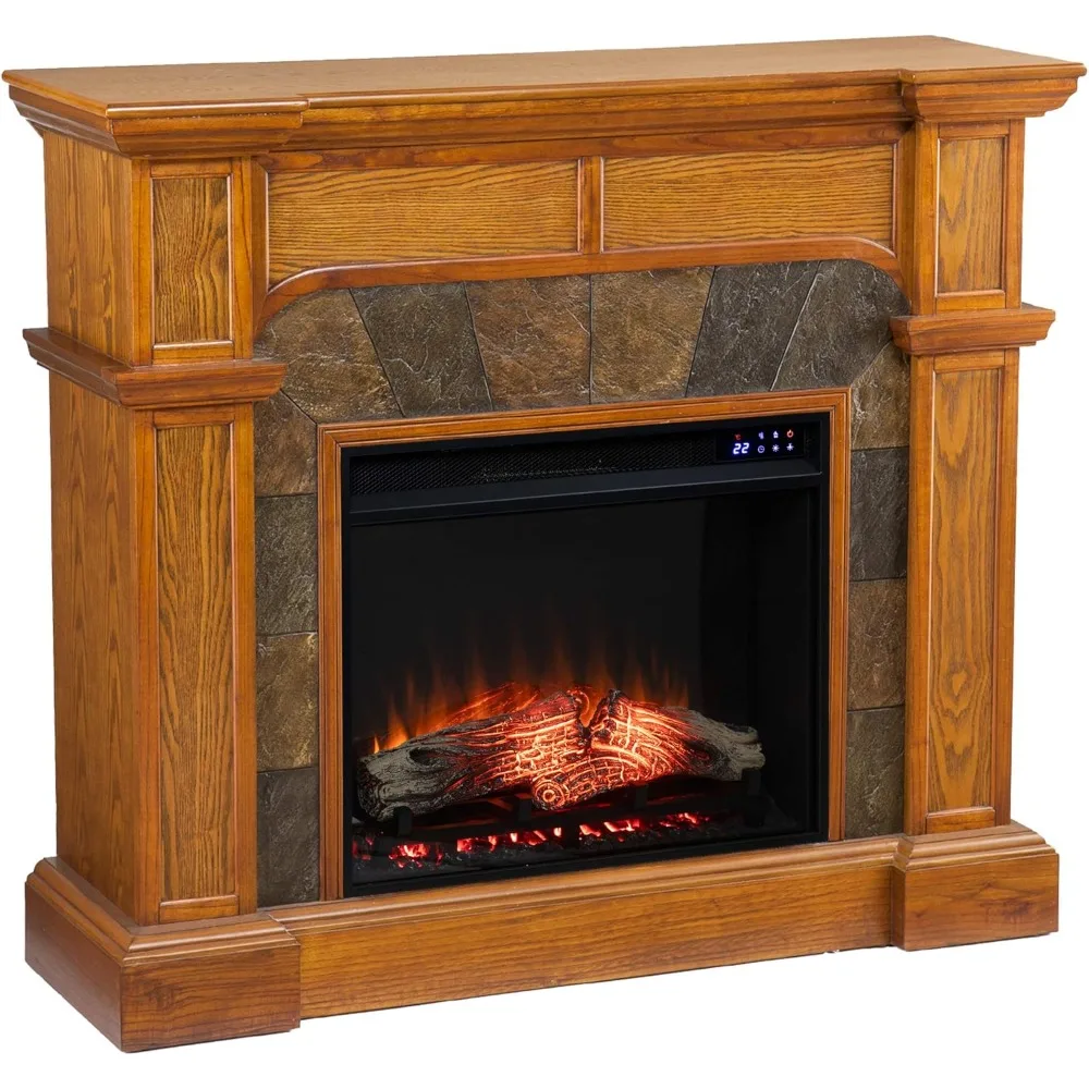 

SEI Furniture Cartwright Corner Convertible Earth Tone Tile Electric Fireplace, New Mission Oak