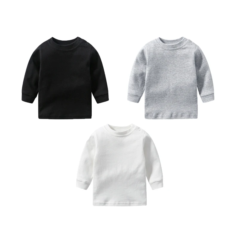 Baby Long Sleeve T-Shirt 100% Cotton Solid Color Shoulder Snap Tops Spring Autumn Infant Toddler Basic Tees 0-24 Months
