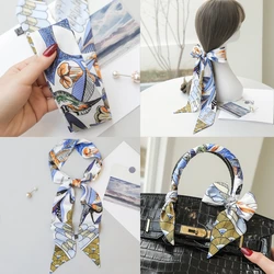 2022 Spring New Korean Ins Flower Bird Feather Women's Small Silk Scarf Binding Bag Handle Silk Ribbon Hair Band Small Scarf