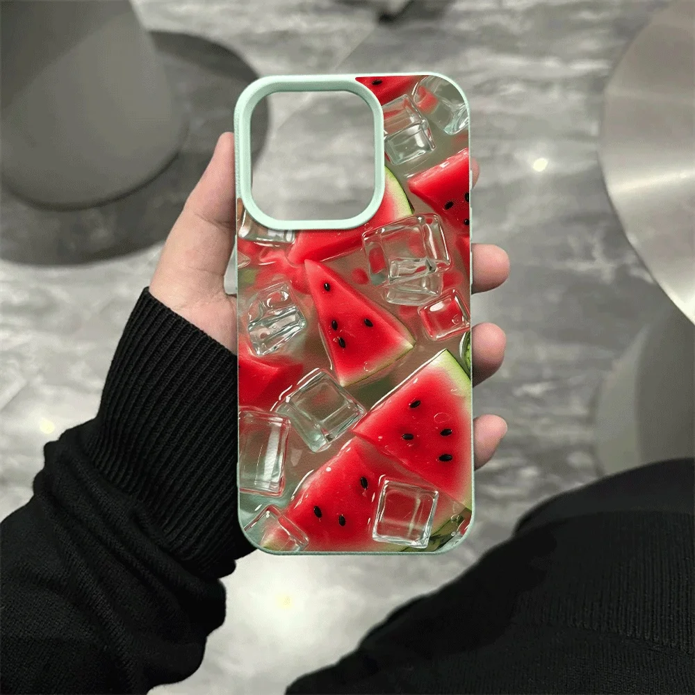 Wassermelonen-Eiswürfel Handyhülle für iPhone 17 16 15 14 13 12 Pro Max 16 15 14 Plus 17 16 15 14 13 Pro 17Air Silikon Matte Hülle – Detail 10