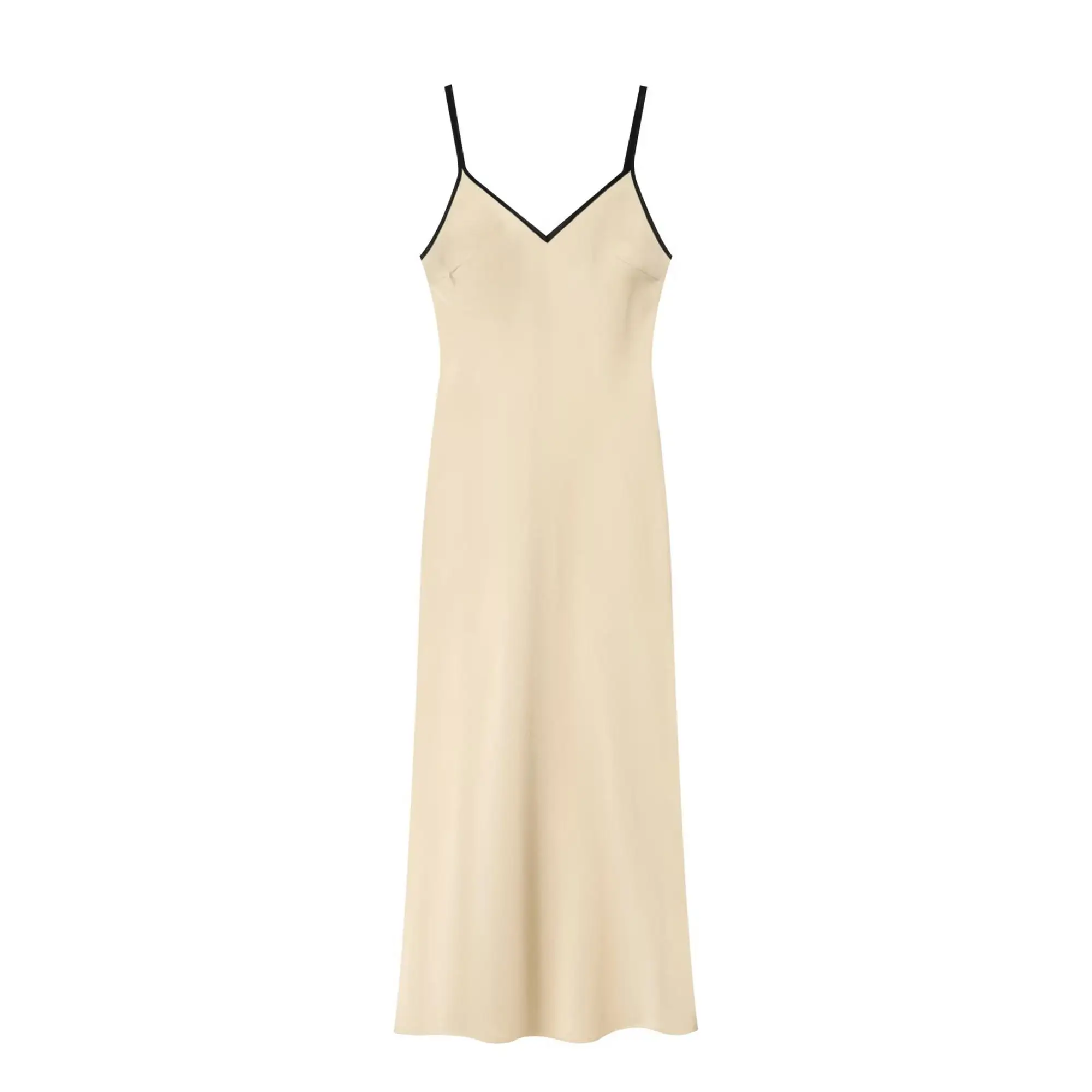 TFMLN Damen-Midikleid, lässig, mit Hosenträgern, elegant, schmal geschnitten, kontrastfarben, für den Sommer, Damen, V-Kragen, modisch, für Partys, lange Kleider – Detail 2