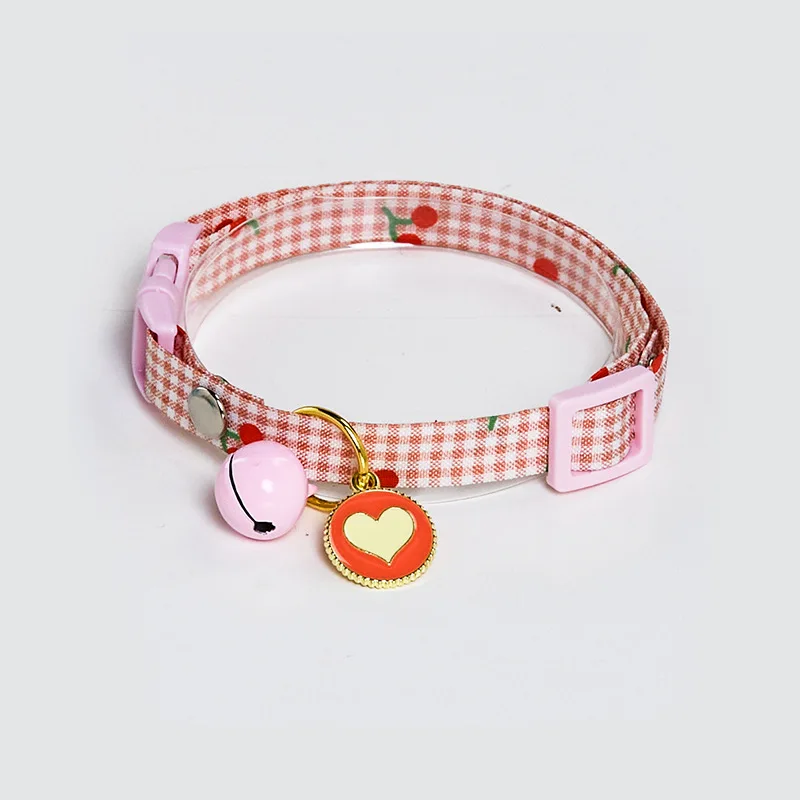 Candy Color Cat Collars Pendant Plaid Pet Collars with Bell Cartoon Necklace Adjustable Collar for Cat Small Dog Pet Accessories