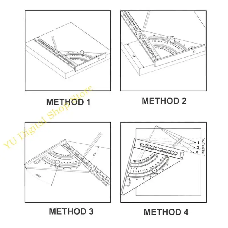 96BA Woodworking Scale Ruler Multifunctional Metric Inch Square Ruler