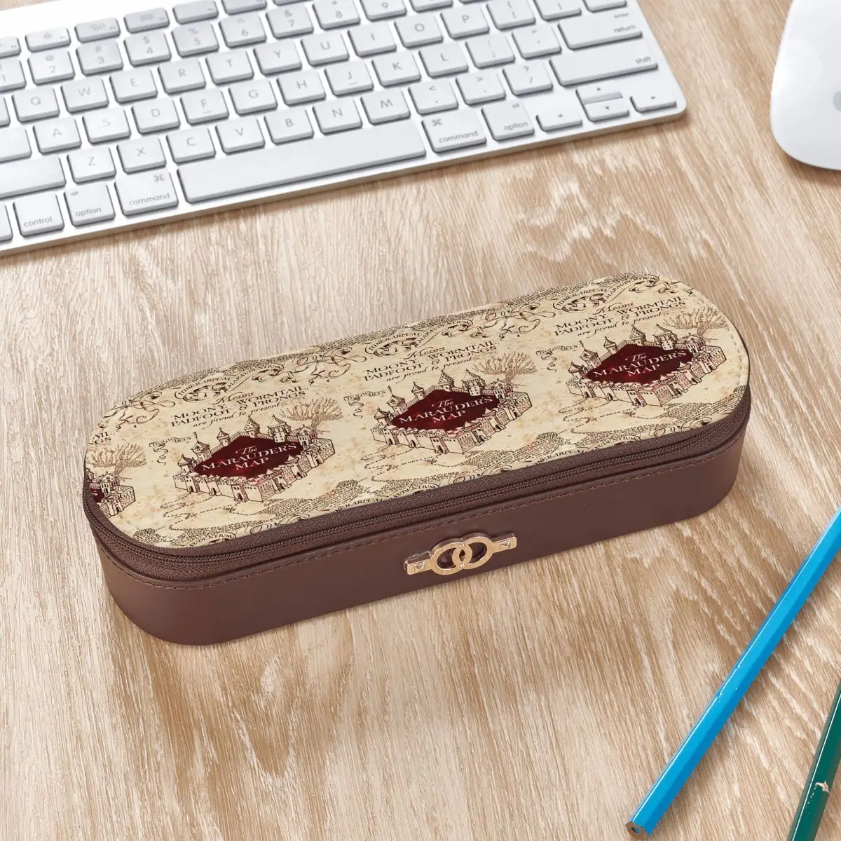 Marauders Magic Map Leather Pencil Cases Pen Holder Storage Stationery Supplies Pen Box Pencil Bag for Kids School
