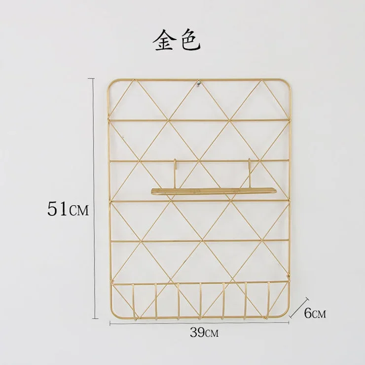 ins decorazione da parete in oro appeso in rete di ferro battuto portaoggetti per foto dormitorio soggiorno sfondo in metallo