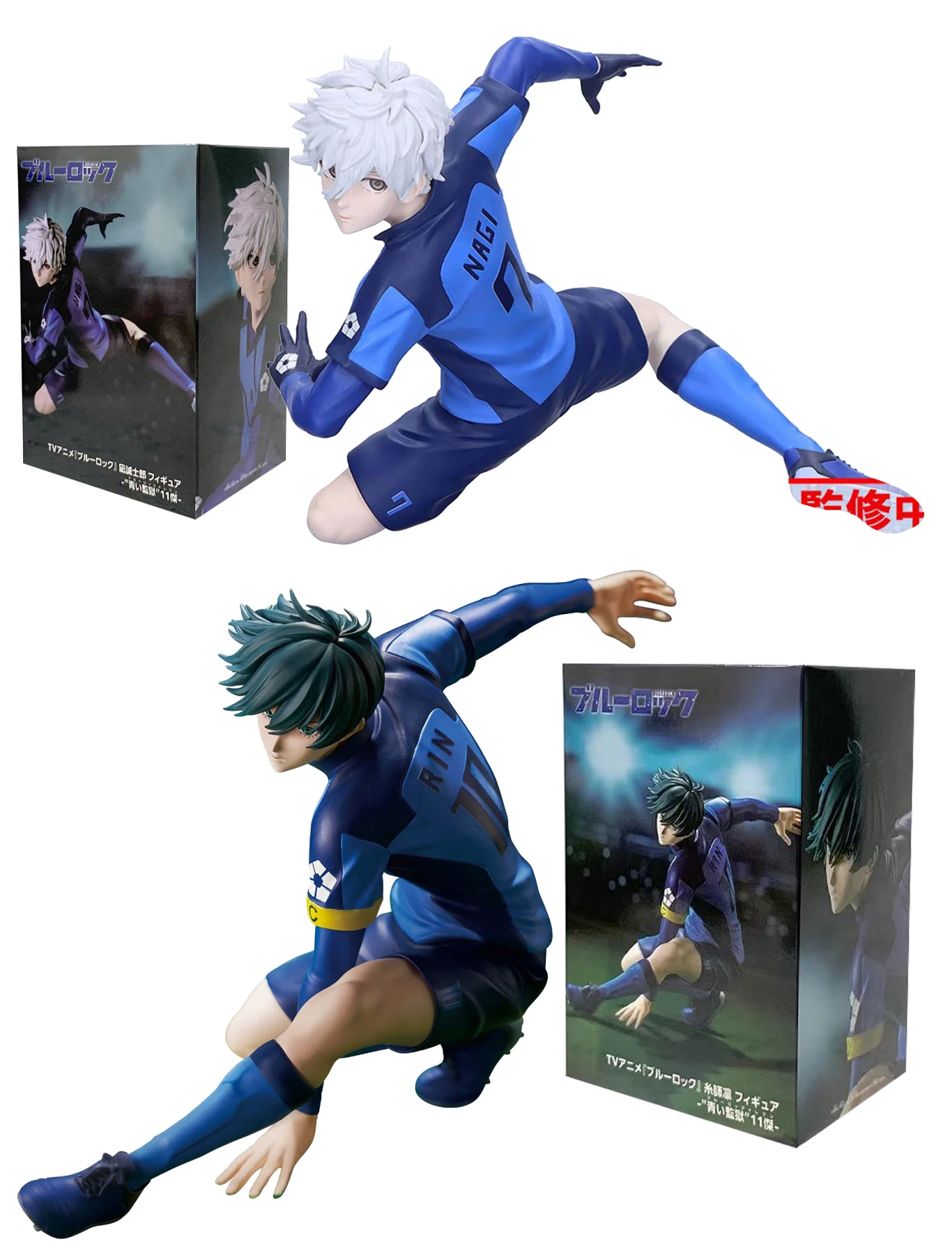 Figura de Anime con cerradura azul de 13cm, uniforme de fútbol azul, figura de acción Nagi Seishirou, figura de Itoshi Rin, modelo de colección de PVC, muñeca de juguete