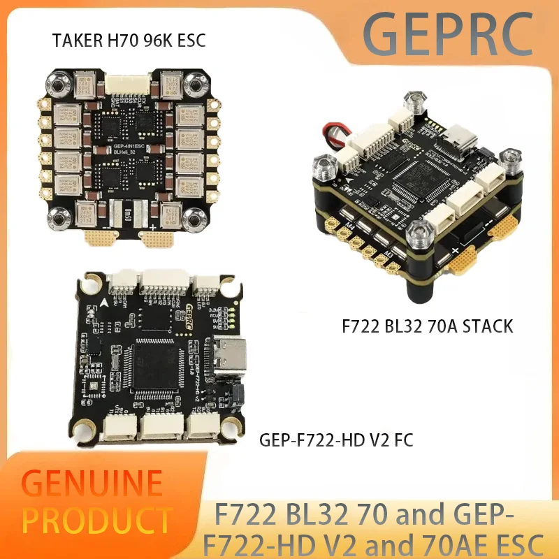 

GEPRC TAKER F722 BL32 Stack 70A Flight Controller Air Unit Connect 3-6S LiPo 9V2.5A 5V3A BEC FPV