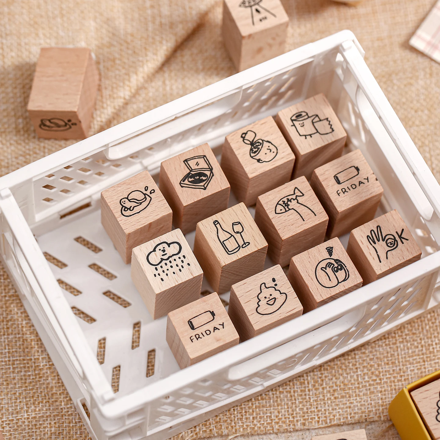 Cute Wood Stamps for Scrapbooking - Funny Weather Signal Battery Level Tissue Design Wooden Seals - Hobby Craft Supplies