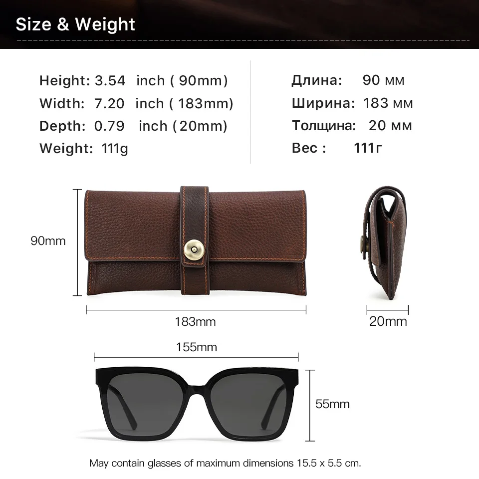 Handgemachte 1PC Retro Echtes Leder Gläser Abdeckung Fall Lagerung Tasche Sonnenbrille Schutz Box Brillen Halter Männer Frauen – Detail 3