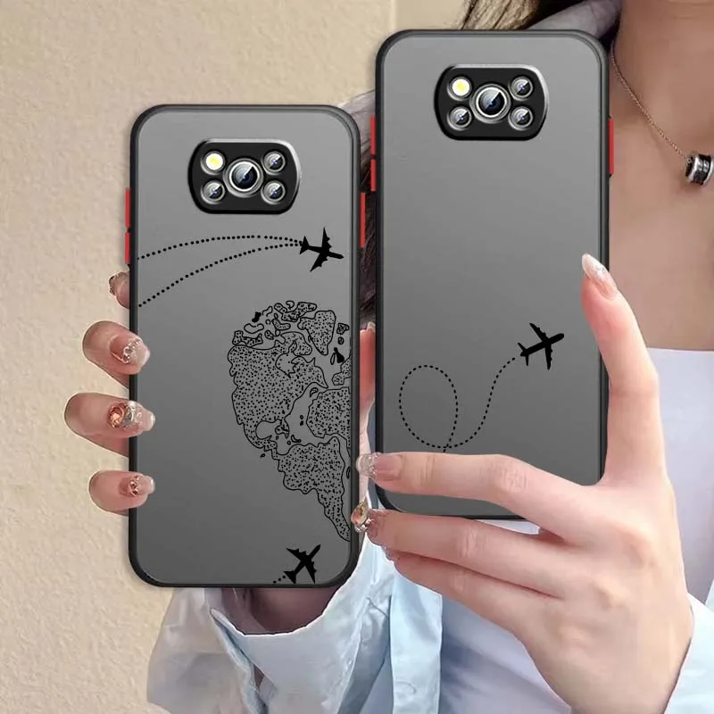 Airplane Flight Trail For Xiaomi POCO X7 X6 X5 C75 C71 C65 Pro GT NFC Frosted Translucent Phone Case Cover