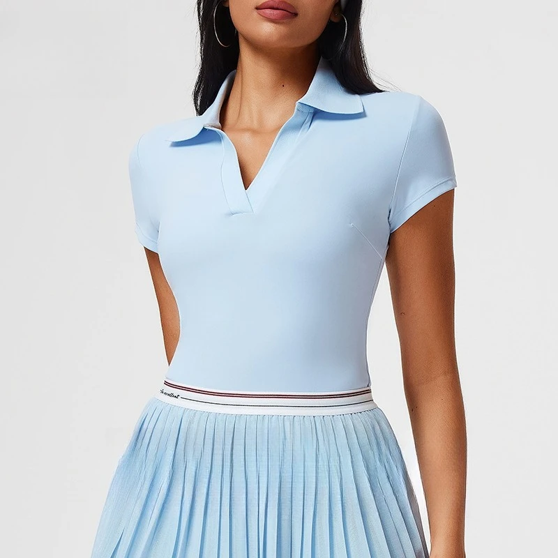 

Sports Top Women's Short-sleeved T-shirt Golf Summer Tennis Wear V-neck Lapel Slim-fit Quick-drying Fitness Sportswear