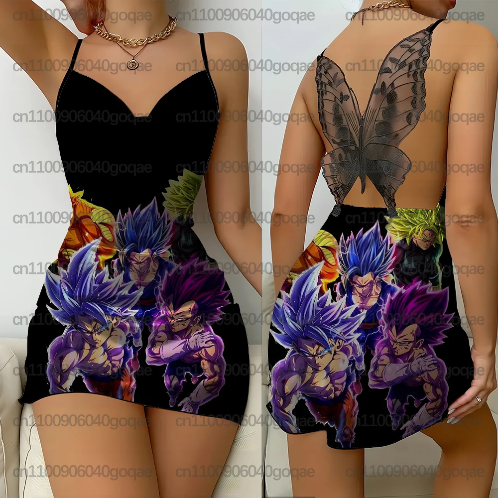 Camicia da notte/abito da salotto sexy in pizzo sottile di lusso da donna con stampa dolce e carina dei cartoni animati, abito sexy con scollo a V in pizzo con cinturino per spaghetti