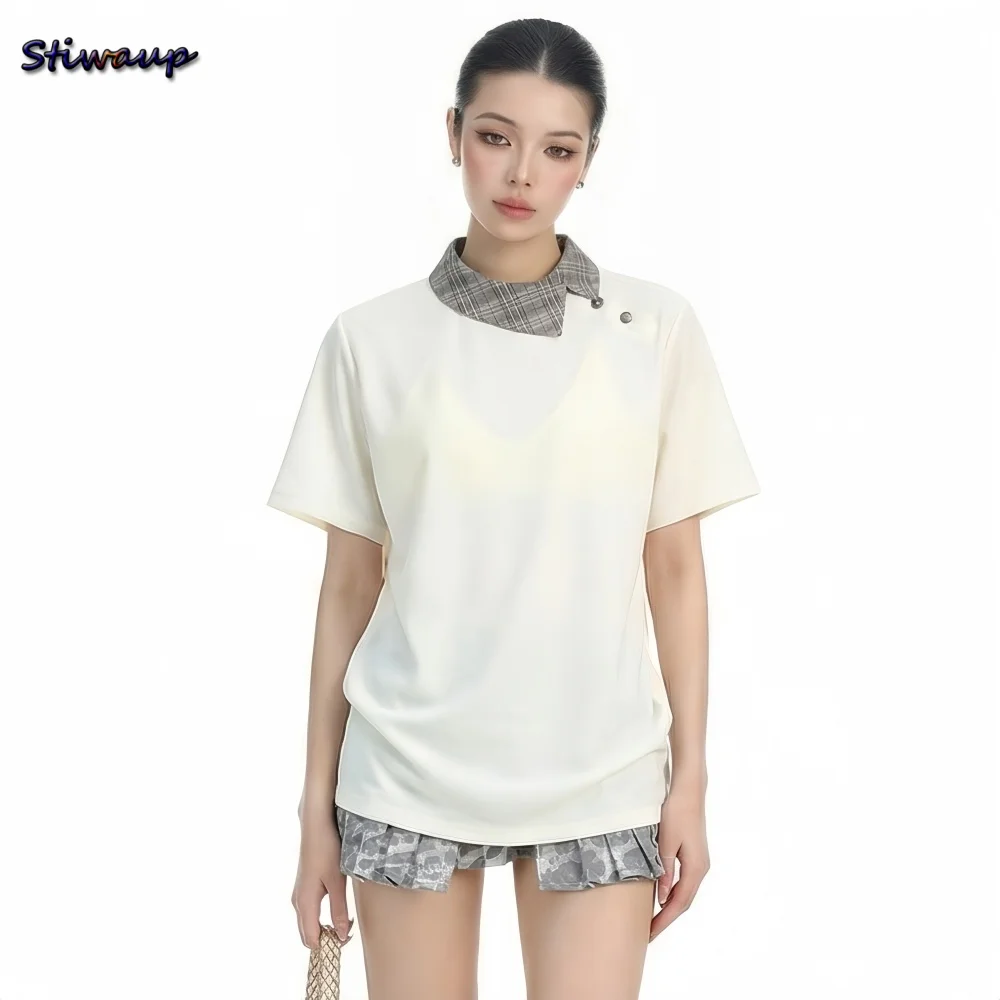 Women's Short Sleeve Polo Shirt Unisex Beige Off Center Placket Men's Polo Shirts Women Golf Wear Genuine Luxury T-shirt Ladies