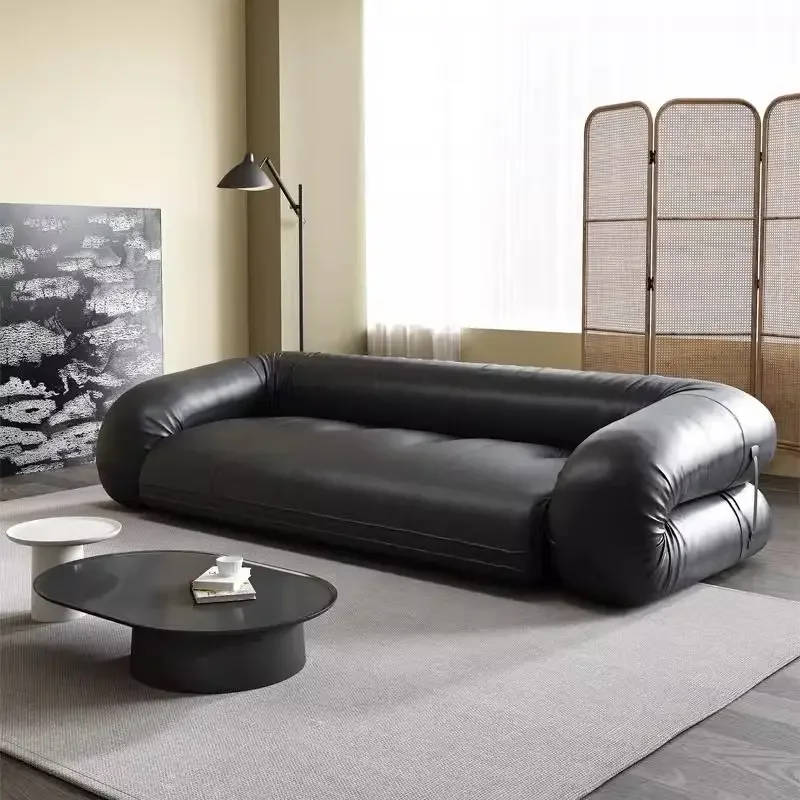 Retro leather sofa, small apartment Italian multi-function, just sit in the Internet celebrity living room, double folding sofa