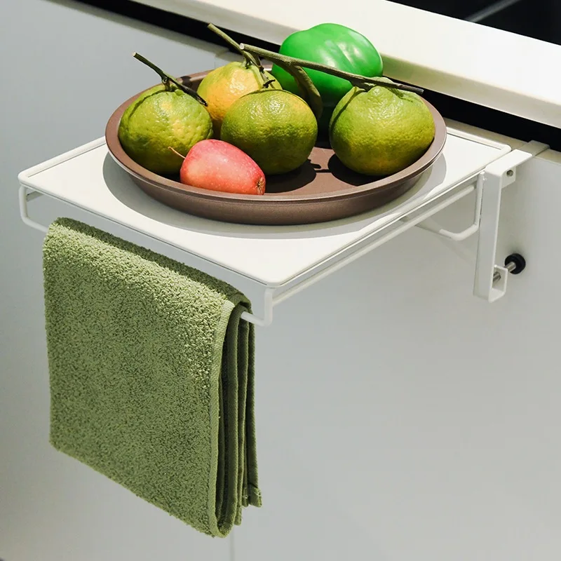 Hanging Fold‑Down Tabletop for Cabinet Door, Multi‑Functional Kitchen Counter Extension Board with Storage Shelf, Space‑Saving K
