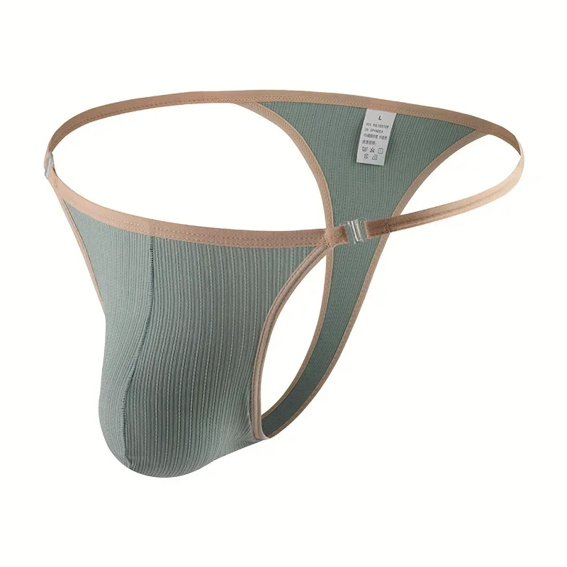 

Сексуальное мужское нижнее белье в рубчик с низкой талией, U-образная выпуклая сумка, стринги с Т-образной спинкой, трусы, высокое качество, эластичные съемные пуговицы, стринги, бикини