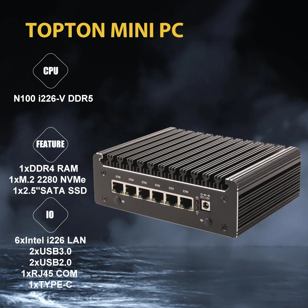 Minikomputer Firewall Pentium 8505 i3 1125G4 Intel N100 2.5G Soft Router 6x i226-V LAN 1 * COM Przemysłowy komputer bez wentylatora Wydajne chłodzenie