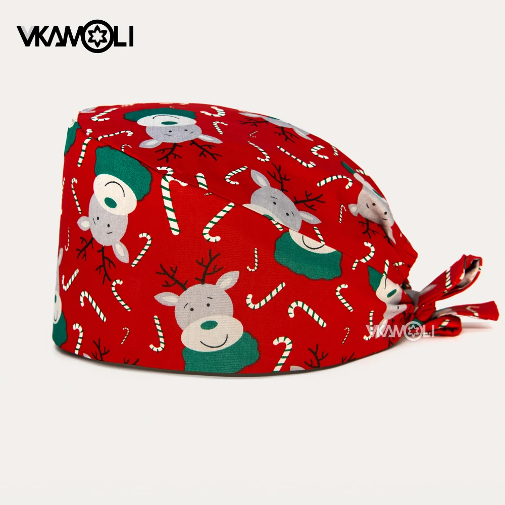 Gorros quirúrgicos con estampado navideño, gorro exfoliante ajustable para salón de belleza, trabajo, laboratorio, tienda de mascotas, enfermería, novedad de 2024