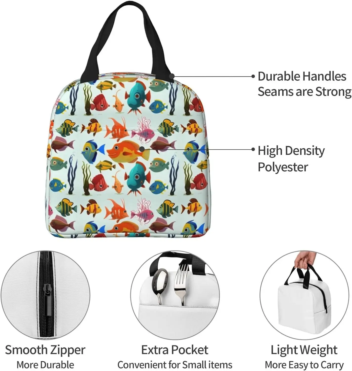 Submarine Fishs Cartoon Style Insulated Lunch Bag Thermal Freezable lunch Tote Waterproof Bento Lu nch Box Women Men Lun ch Tote