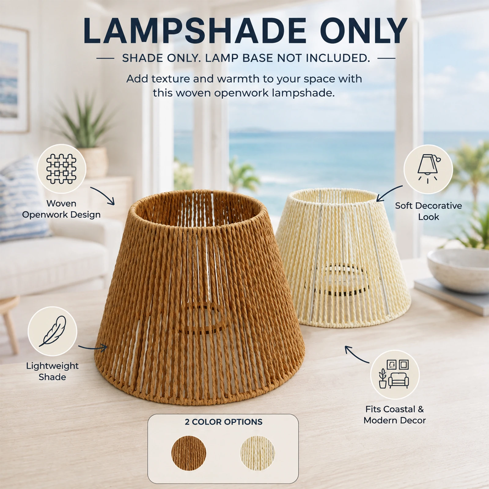 Woven Paper Rope Lamp Shade Bohemian Replacement Lampshade for Table Lamp Wall Sconce Home Bedroom Decor, Lampshade Only